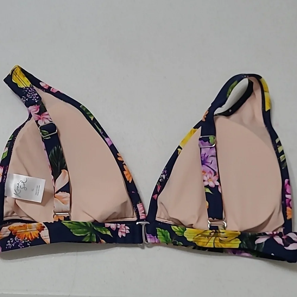 Kona Sol Navy Blue Floral Triangle Bikini Top size XL